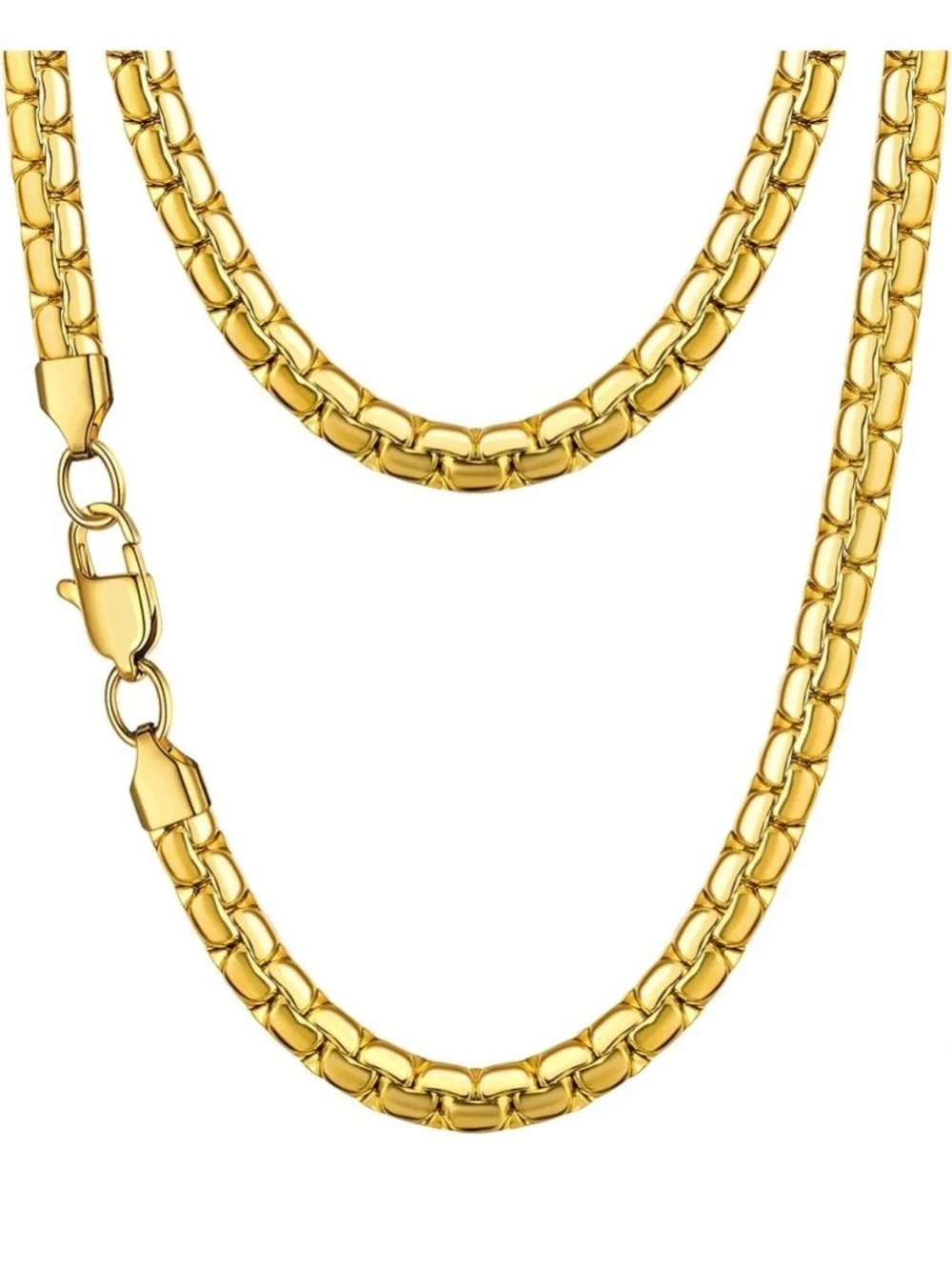 Jewlpire Gold Tone Stainless Steel Box Chain Necklace 16” 4mm New in Gift Box